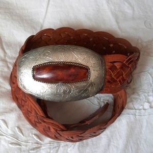 Chico's Genuine Leather belt with large statement metal buckle